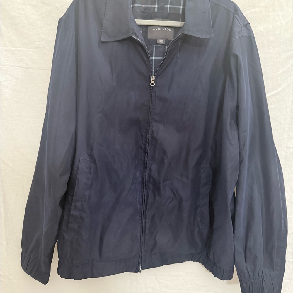 NWOT Covington Men’s Navy Harrington Jacket XL Soft Touch Plaid Lined Zip Up